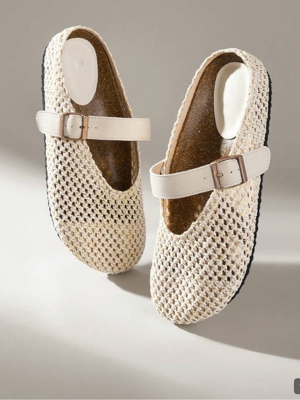 Women’s Cream Woven Slip-On Mary Jane Shoes/mule